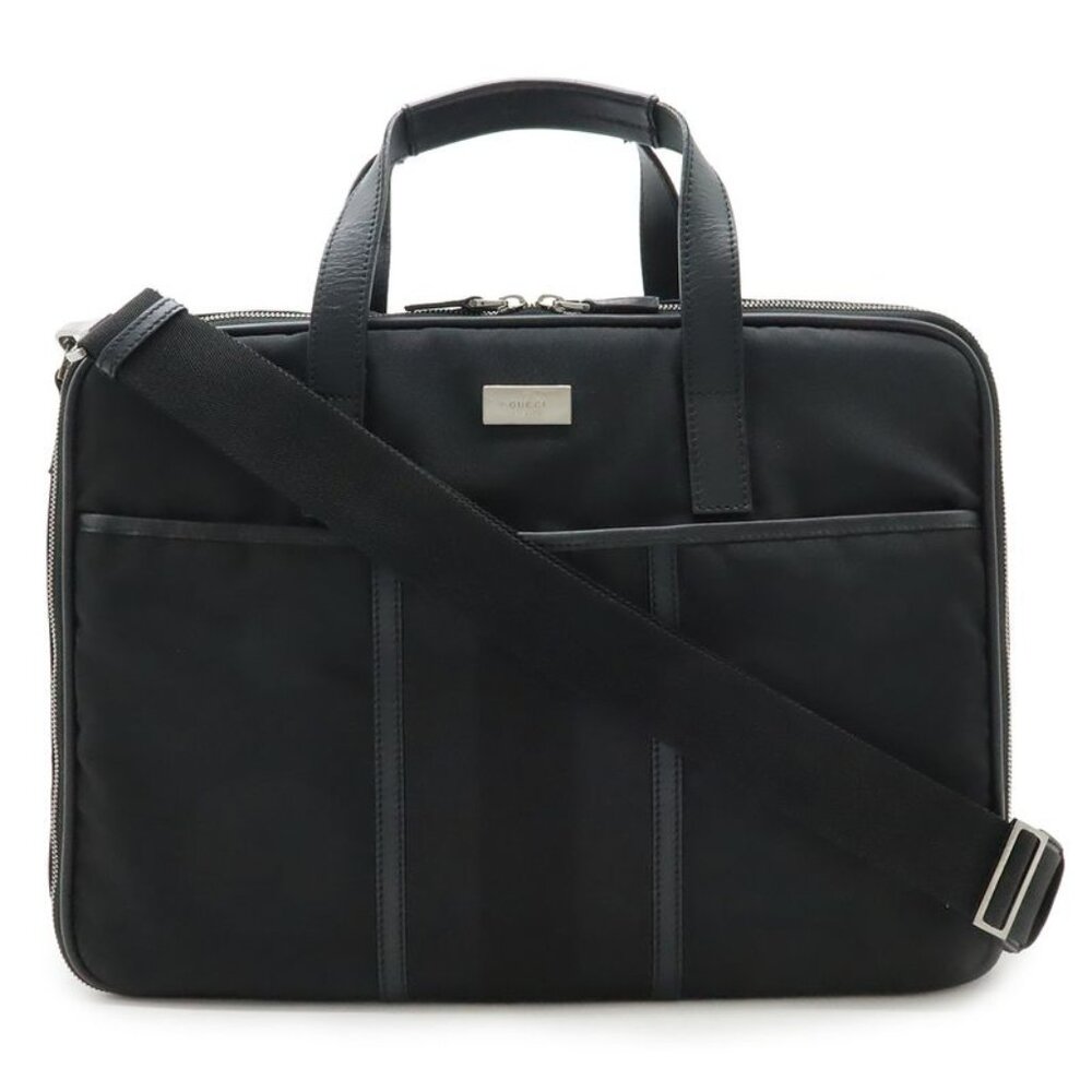 Gucci Logo Plate Business Bag Briefcase Document Purse 2-Way Shoulder Bag Nylon